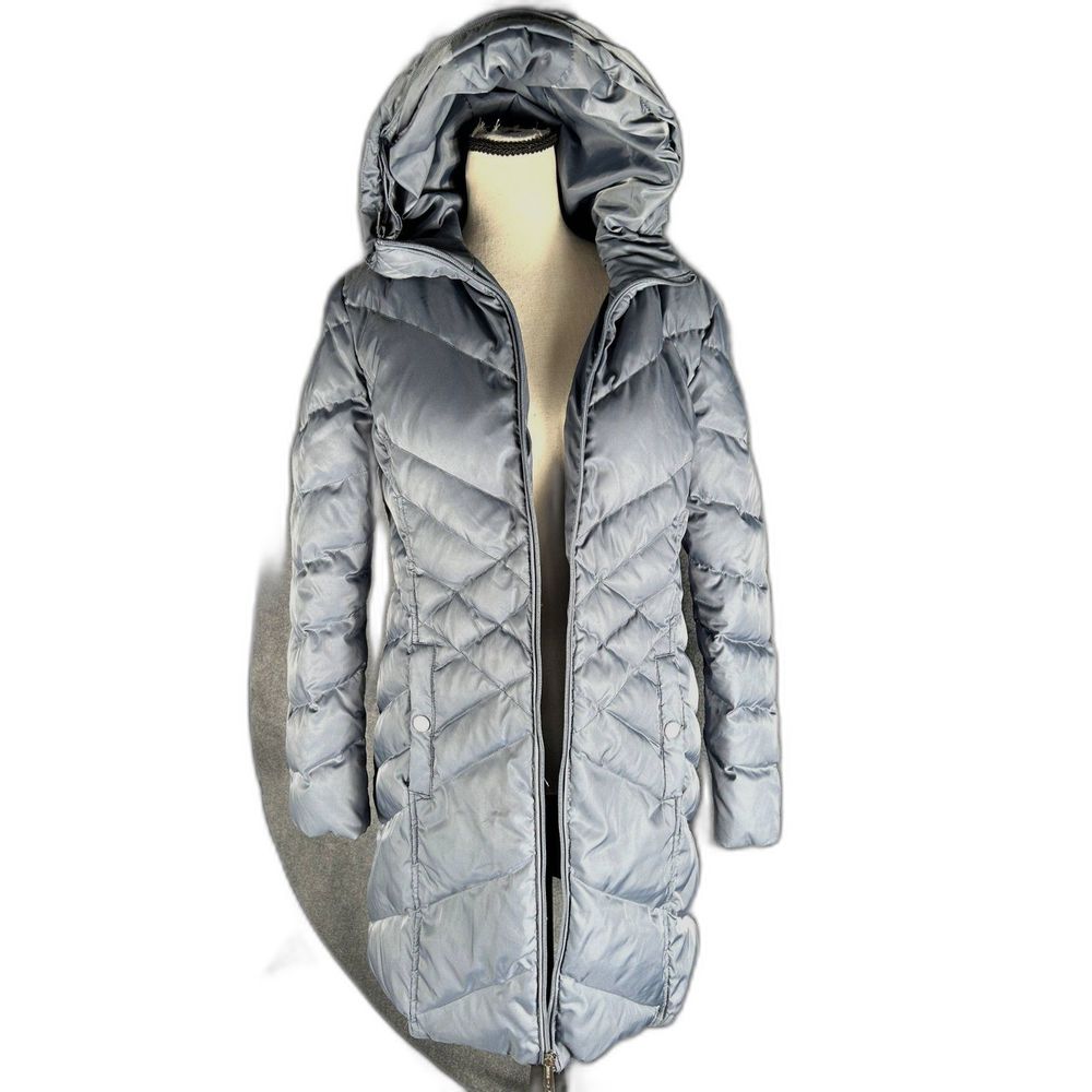 Kenneth Cole womans midi puffer coat down/duck feathers front pockets hood S/CH